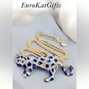 Panther Gold Tone Necklace with Crystal Rhinestones 18-22" Chain NEW in package